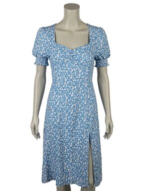Mint Blue Floral Square-Neck Midi Dress